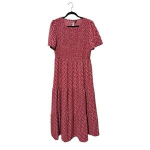 Zattcas Maxi Dress Size XL Red White Tiered Skirt Smocked Bodice